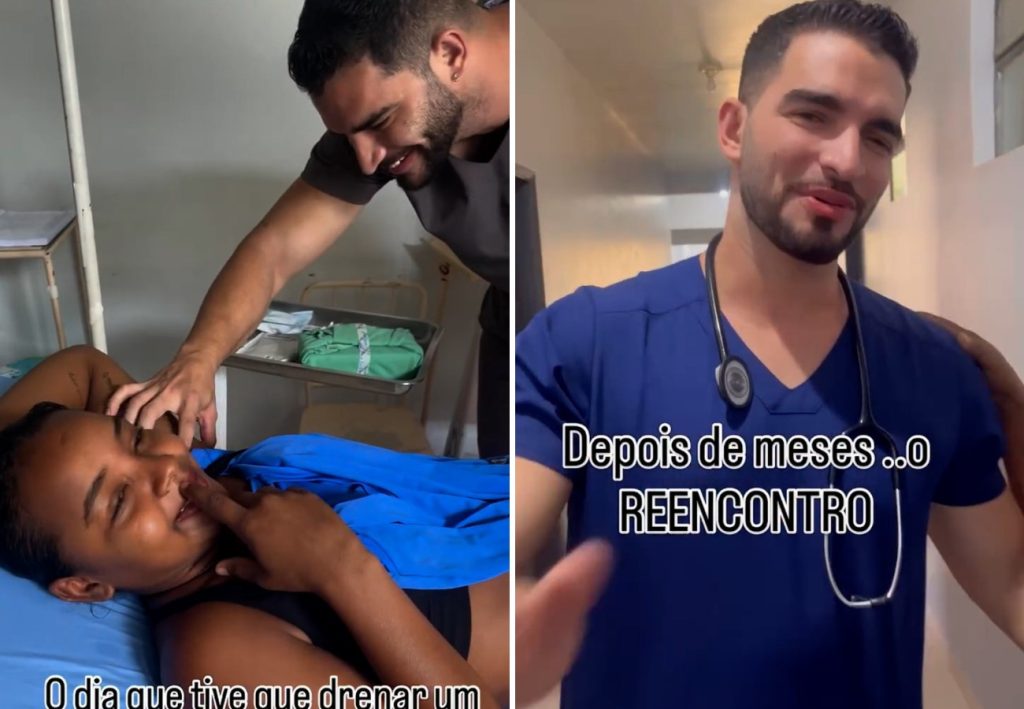 Mulher reencontra ‘médico bonitão’ após vídeo de atendimento viralizar; assista